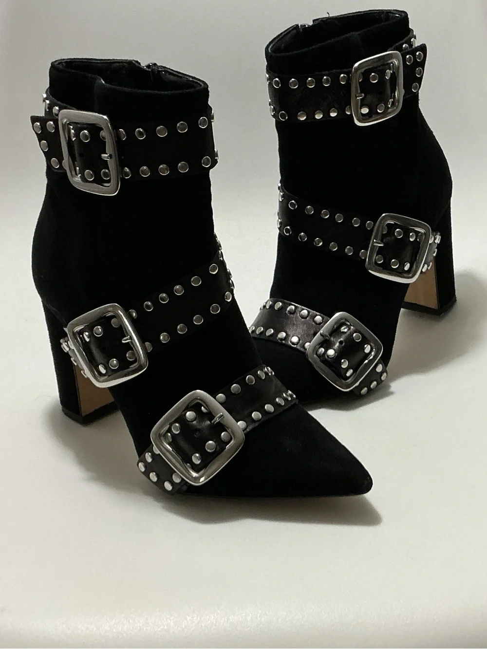 Italian Shoemakers Black Studded Pointed-Toe Buckle Ankle Boots